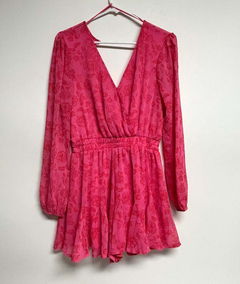 Francesca's Miami Floral Ruffle Romper Size S Pink